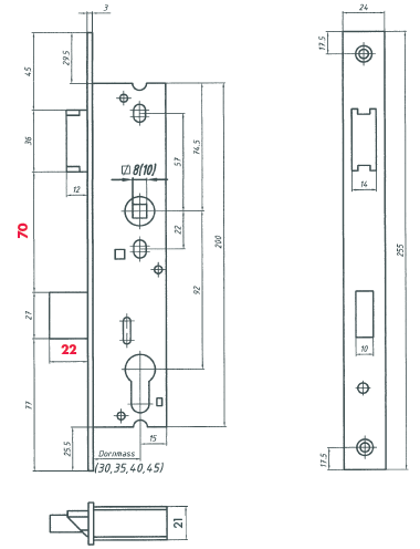 Rohrrahmenschloss mit 70mm Zargenmaß 1022 70 